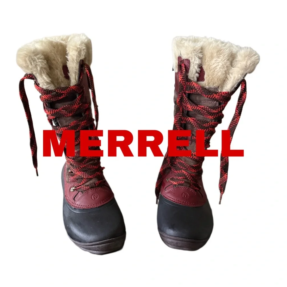 Authentic MERRELL Women's Red and Black Fur-Lined Boots - Picture 1 of 9